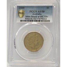 AUSTRALIA 2000 . ONE 1 DOLLAR COIN . ERROR . MULE . STRUCK ON TEN 10 CENTS